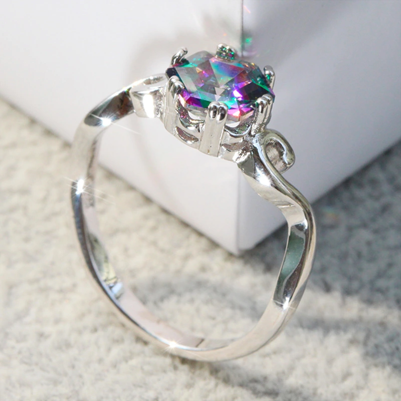 New European and American cross-border foreign trade fashion jewelry Fashion seven-color gem  ring