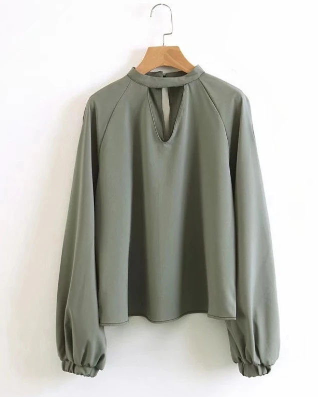 Army Green Long Sleeved Blouse