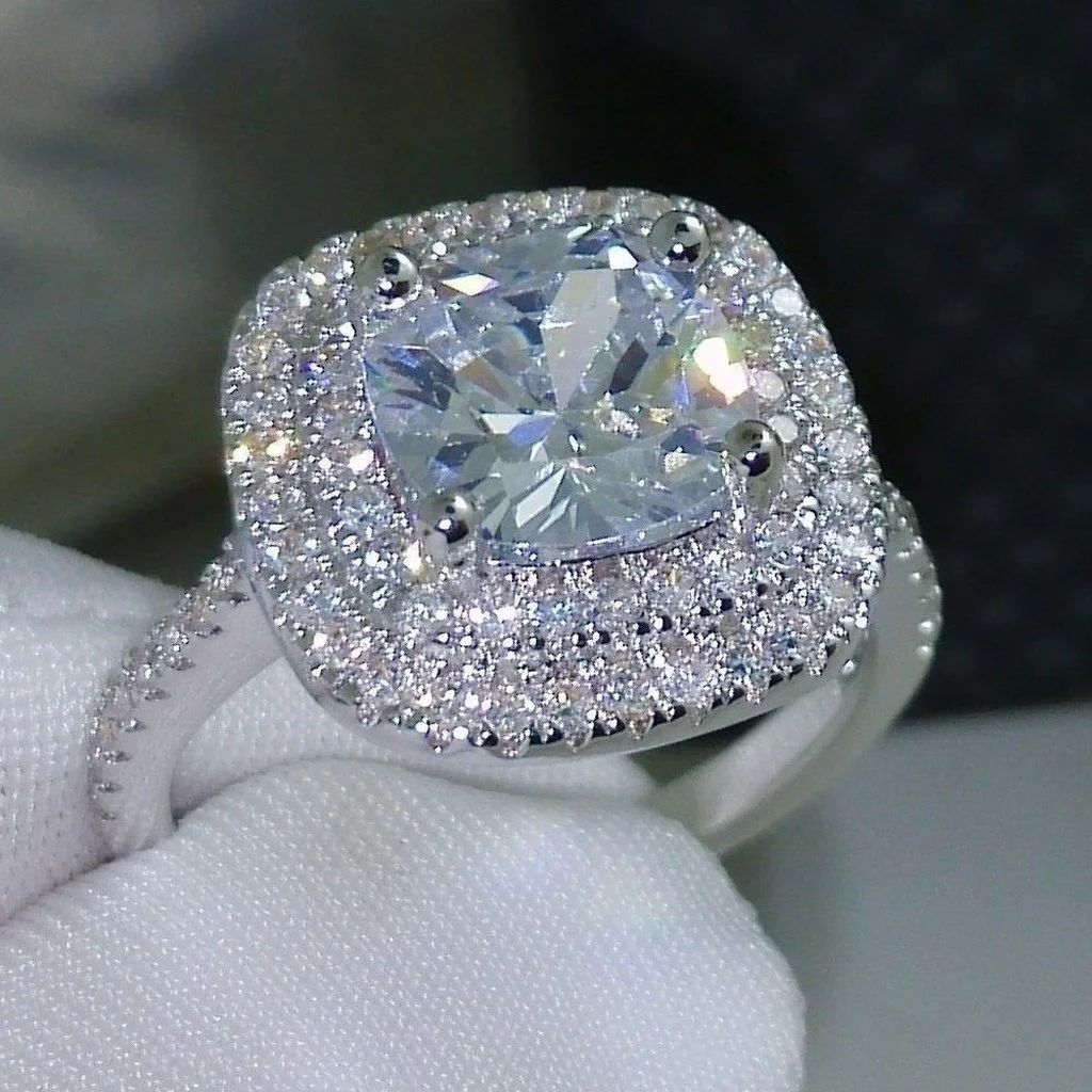 European and American fashion exquisite powdered zircon ring  zircon rhodium-plated personality ring jewelry
