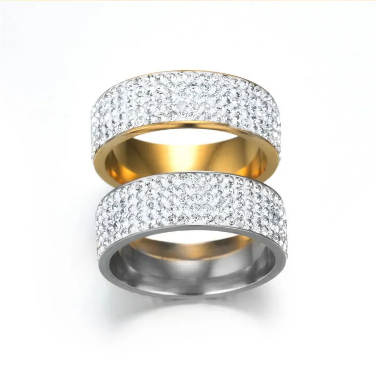 Five Row Diamond Stainless Steel Ring