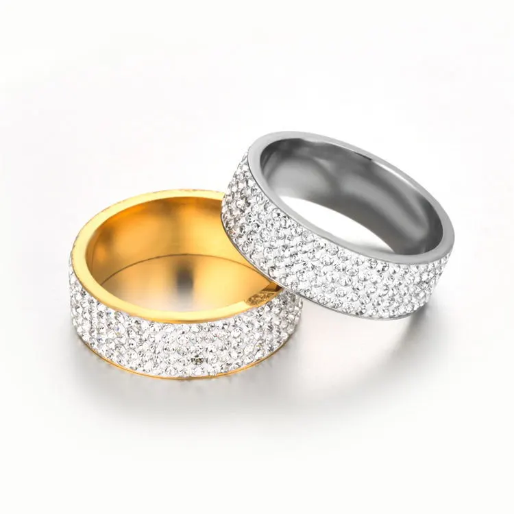 Five Row Diamond Stainless Steel Ring