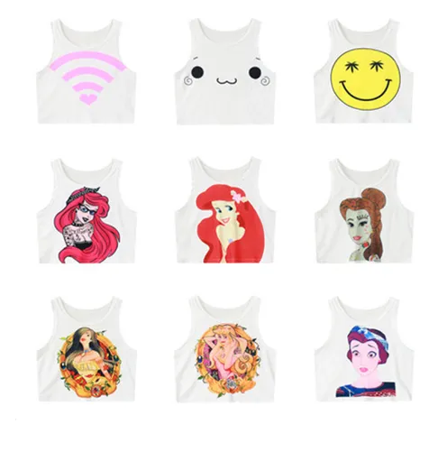 2021 Summer White / Black Cotton Short Tops For Women Crop Top Casual Kawaii Cute Sexy Strapless Skinny Emoji Lips 3D Printed Vest
