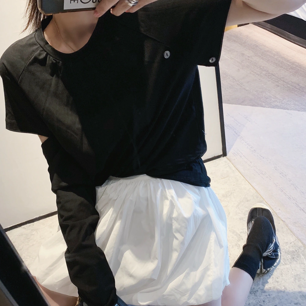 Sleeve detachable crew neck T-shirt
