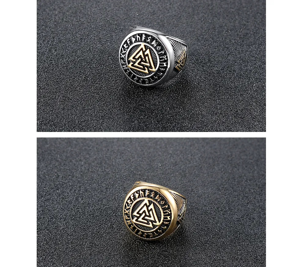 Stainless Steel Valknut Ring With Runic Symbol Halo