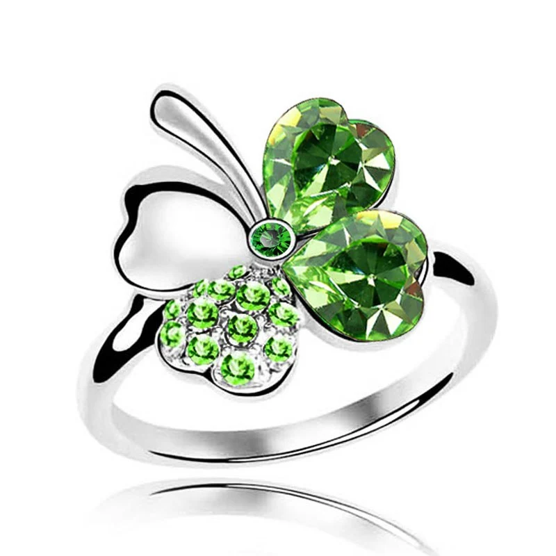 Student lucky four-leaf clover net red ring couple tail ring atmospheric index finger joint male personality ring