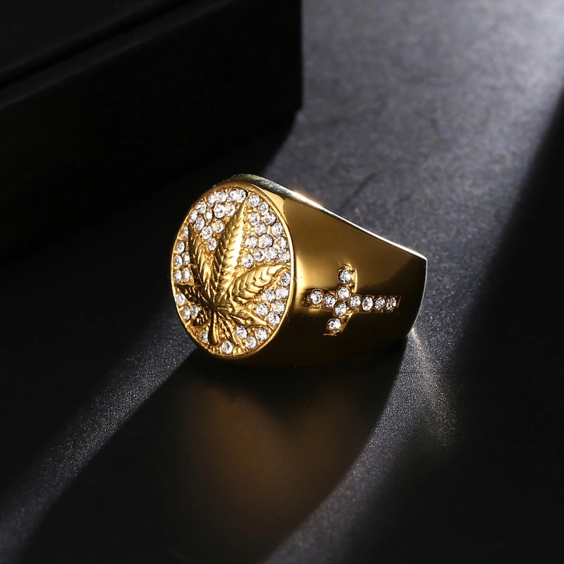 Hemp leaf stainless steel ring