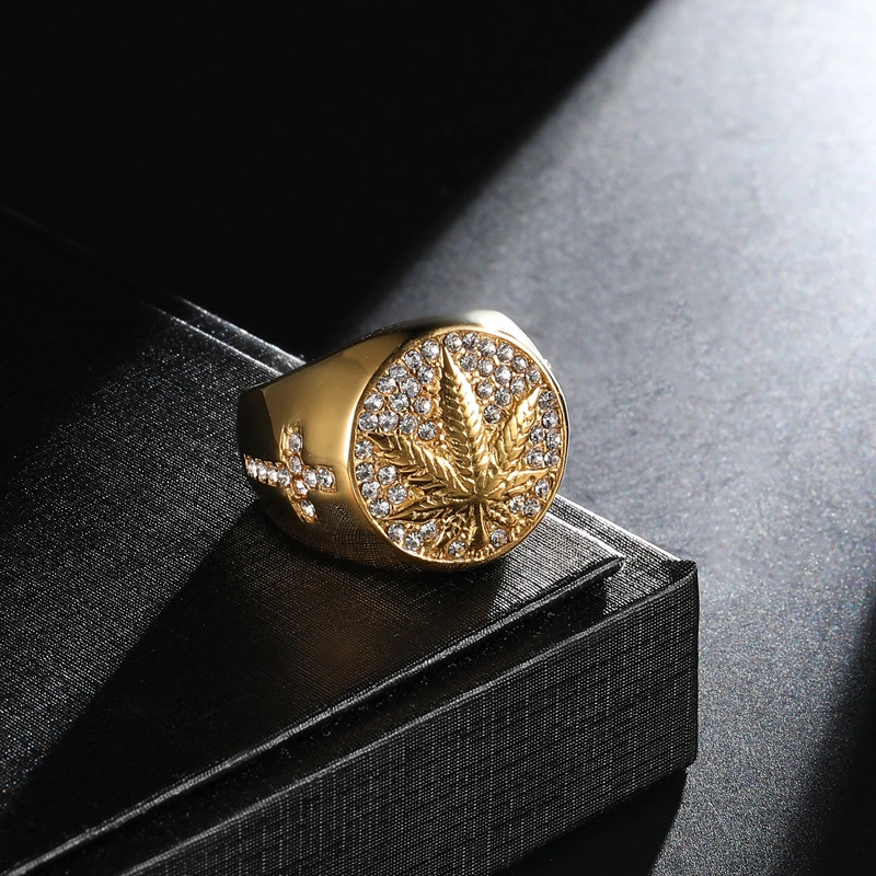 Hemp leaf stainless steel ring