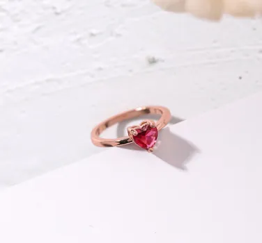 Rose red diamond love heart ring elegant simple small love zircon ring