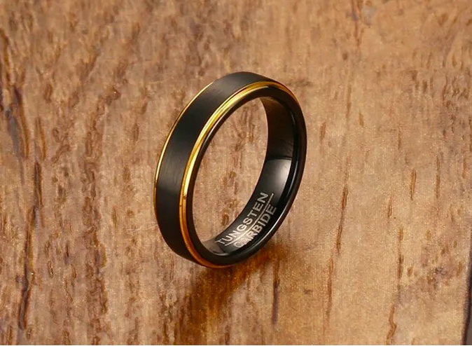 5MM tungsten steel brushed ring black + gold