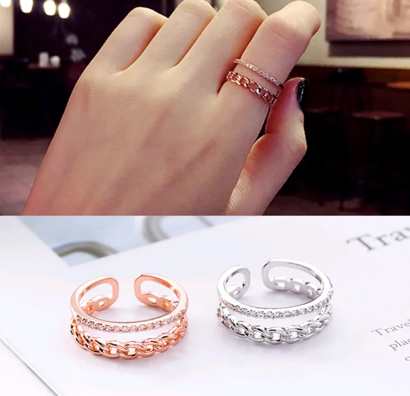 Fashion twist chain ring retro exaggerated hipster personality micro-inlaid zircon index finger ring female