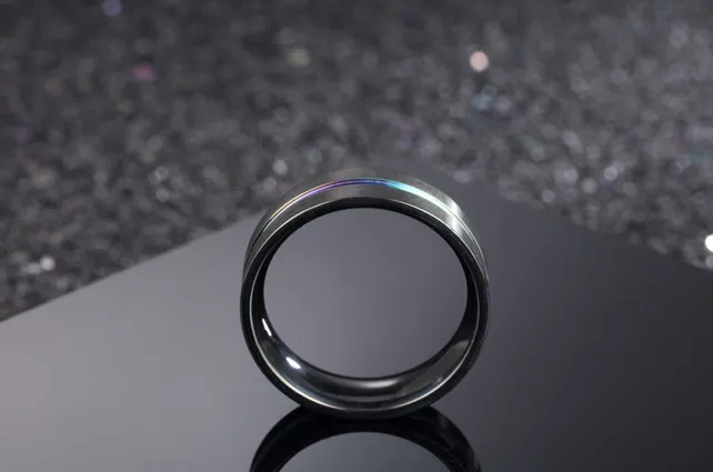 Metal brushed rainbow titanium steel men's ring