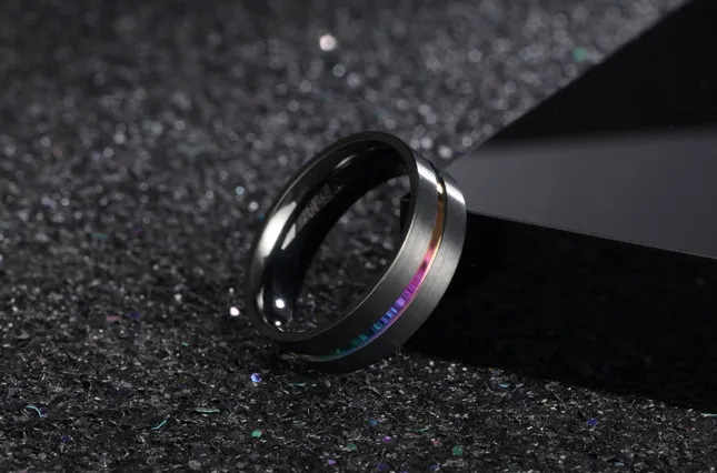 Metal brushed rainbow titanium steel men's ring