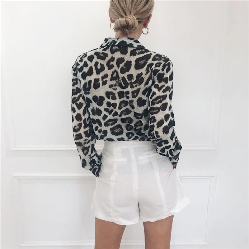 Leopard print V-neck chiffon