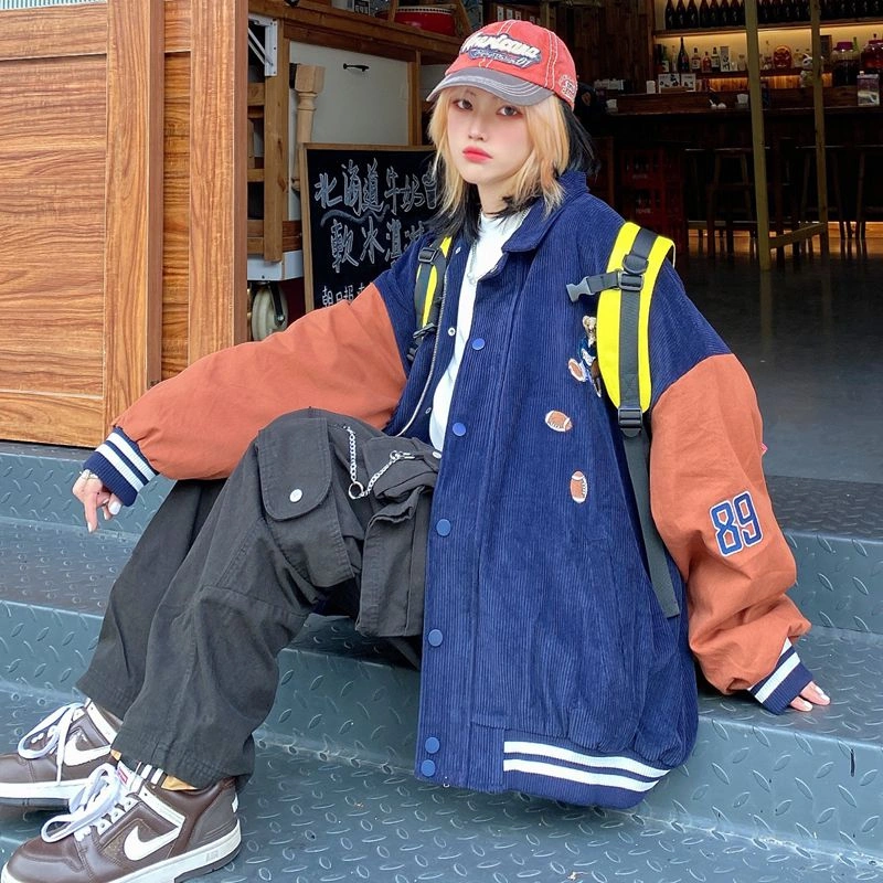 Lapel Cubs Baseball Jacket Corduroy Jacket