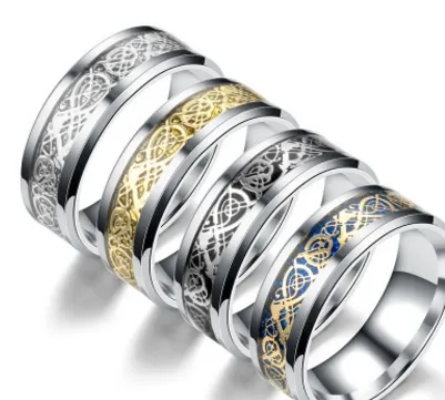 European and American stainless steel ring titanium steel ring hot Nepalese dragon pattern silver gold dragon piece men's ring