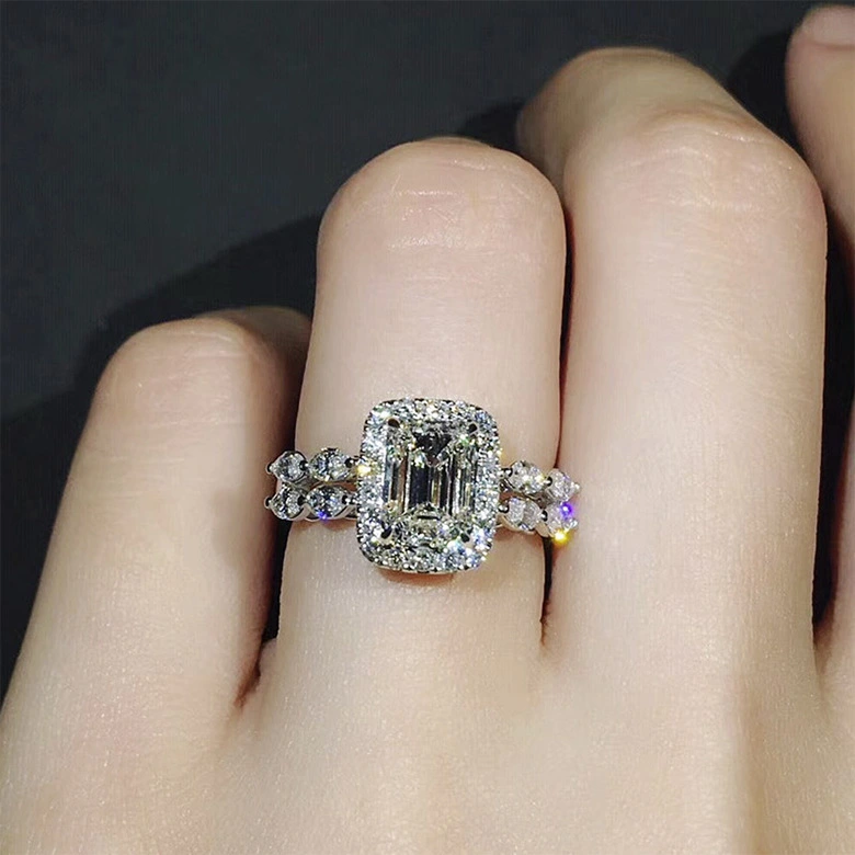 Princess Square Simulation Diamond Ring