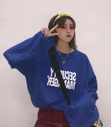 Retro long-sleeved loose big t-shirt female bf Harajuku Korea ulzzang strange girl blouse