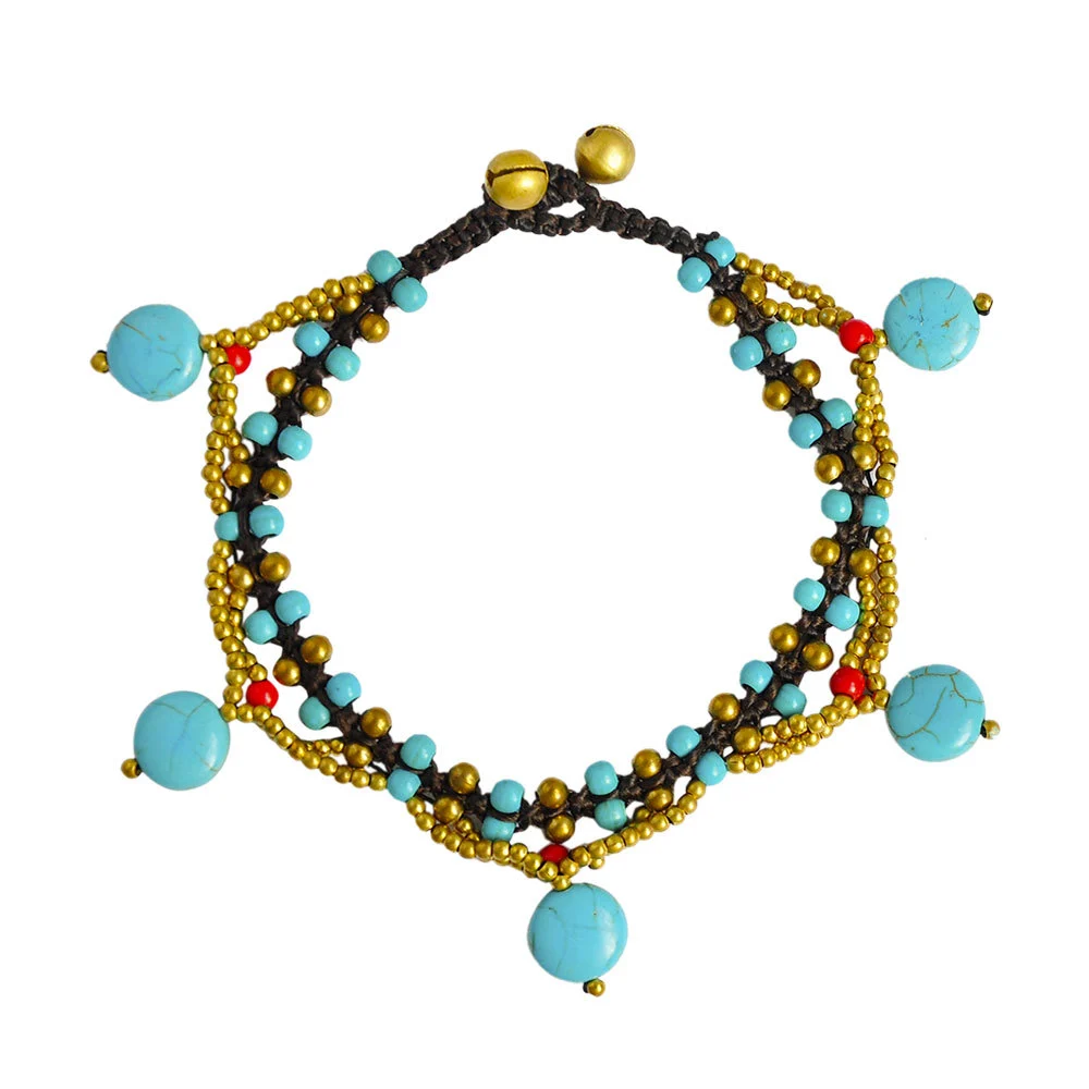 Five Star Multicolor Turquoise Pendant Bell Anklet