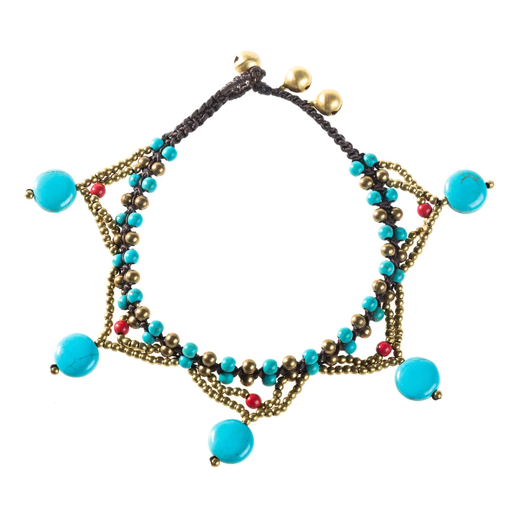 Five Star Multicolor Turquoise Pendant Bell Anklet
