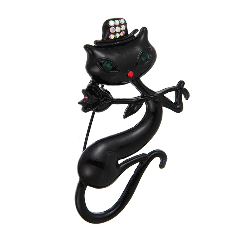 High-end black cat brooch