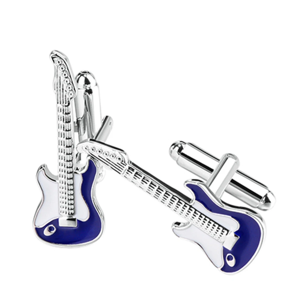 Men's French Shirt Sleeve Studs Blue And White Drip Guitar Instrument Cufflinks