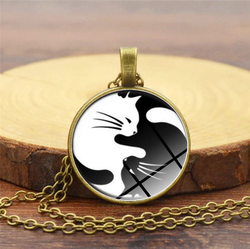 Fashion Cat Time Gemstone Necklace Pendant