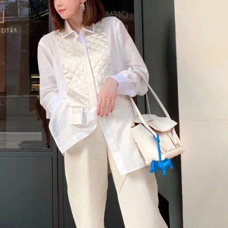 Lingge silk shirt white shirt