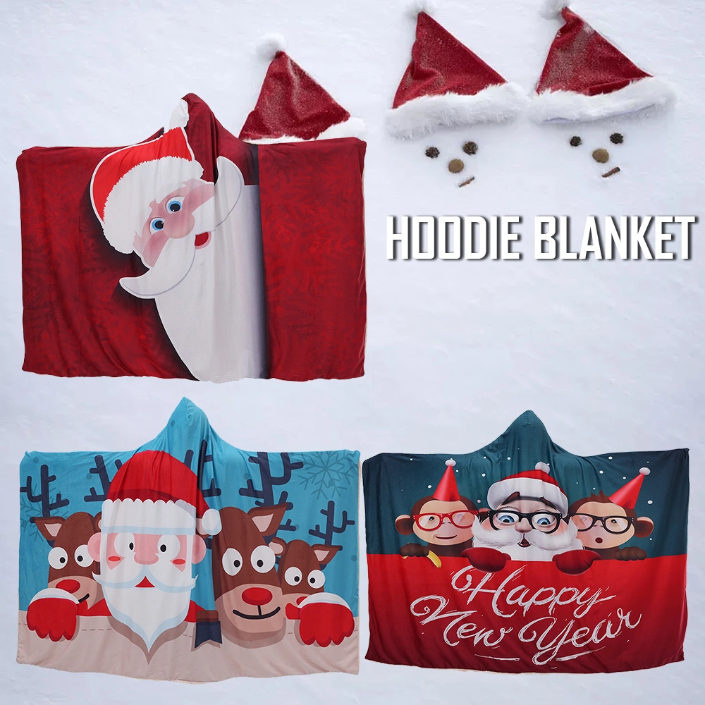 Christmas 3D digital printing plush blanket with hat