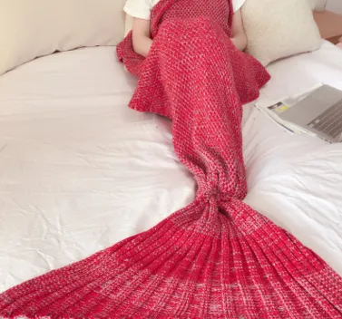 Hot Mermaid Blanket Handmade Knitted Sleeping Wrap TV Sofa Mermaid Tail Blanket Kids AdultBaby Crocheted Bag Bedding Throws Bag