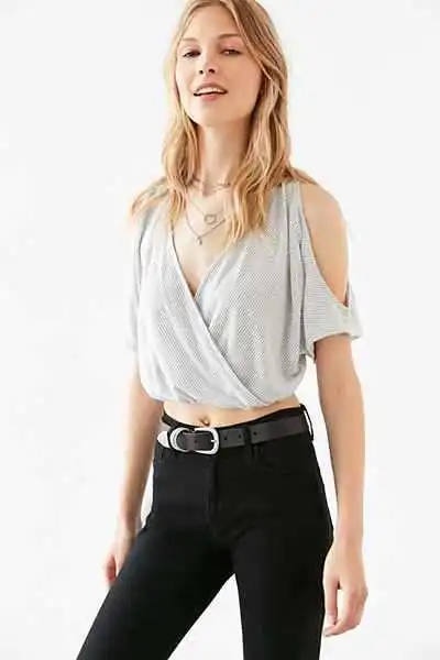 Sexy striped off-shoulder vest