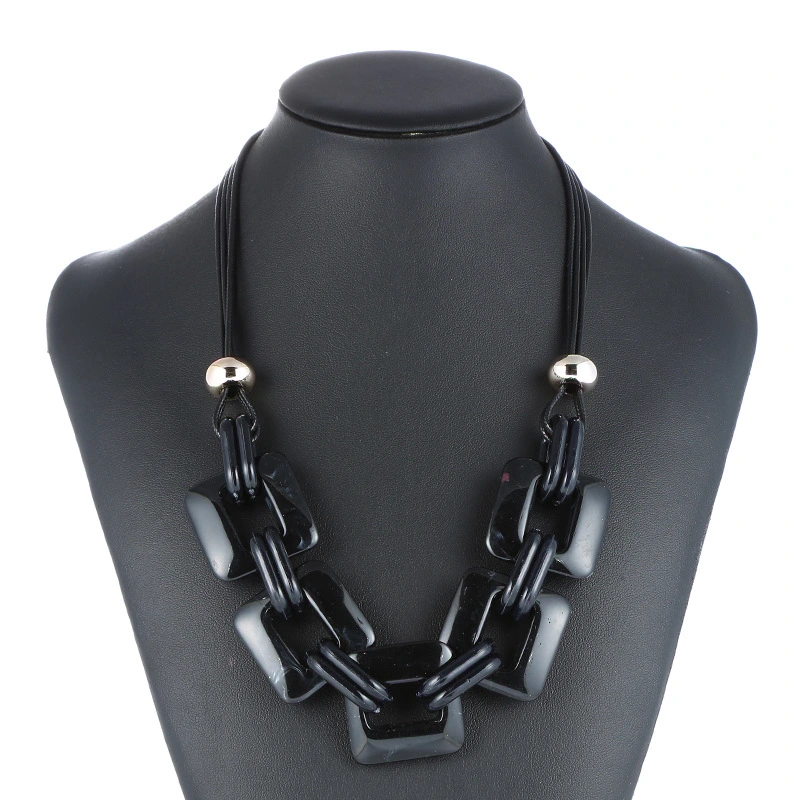 Geometric Necklace Leather Rope Sweater Chain