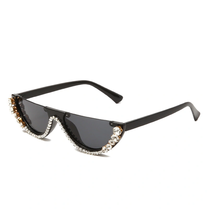 Rhinestone Half-frame Sunglasses Female Exaggerated Personality With Diamonds