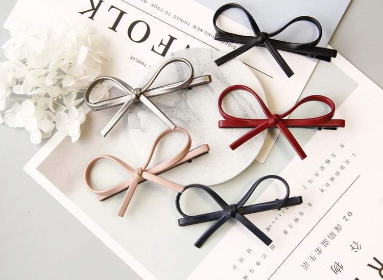 Korean Version Of Simple Bowknot Pu Leather Bow Hairpin Hairpin Headdress