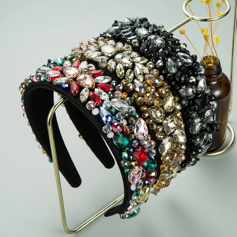 Hand-Stitched Fabric Headband Inlaid With Glass Diamonds Shiny Ball Headband