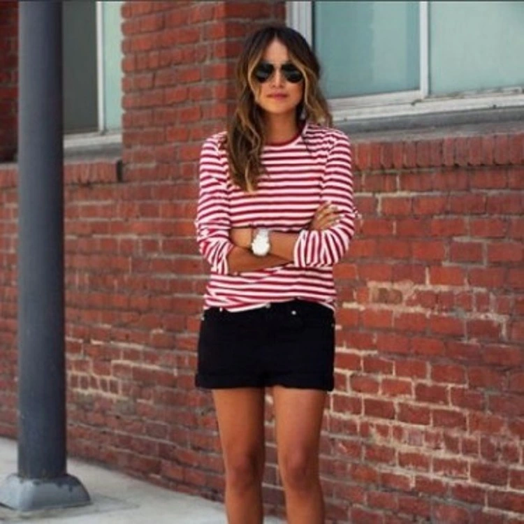 Autumn casual loose striped long-sleeved T-shirt