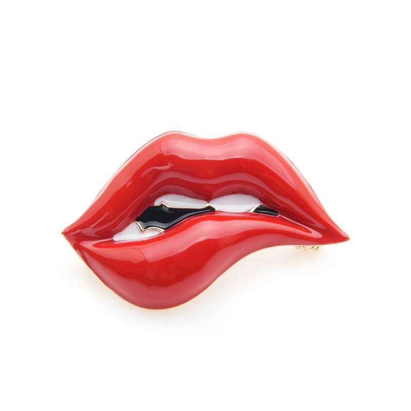 Red lip oil drop brooch personality all-match enamel pin