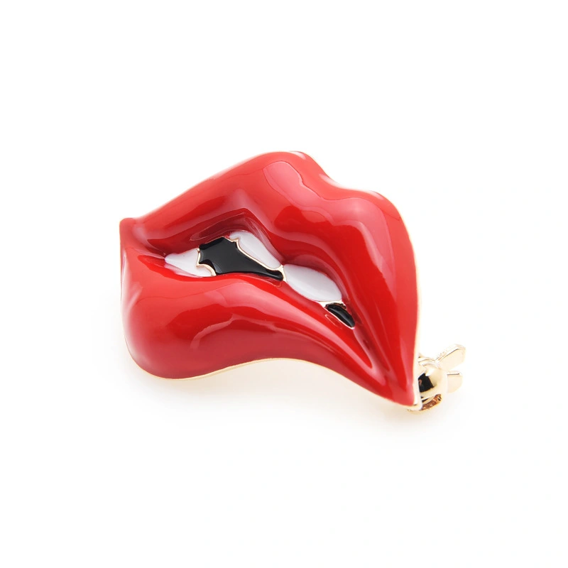 Red lip oil drop brooch personality all-match enamel pin