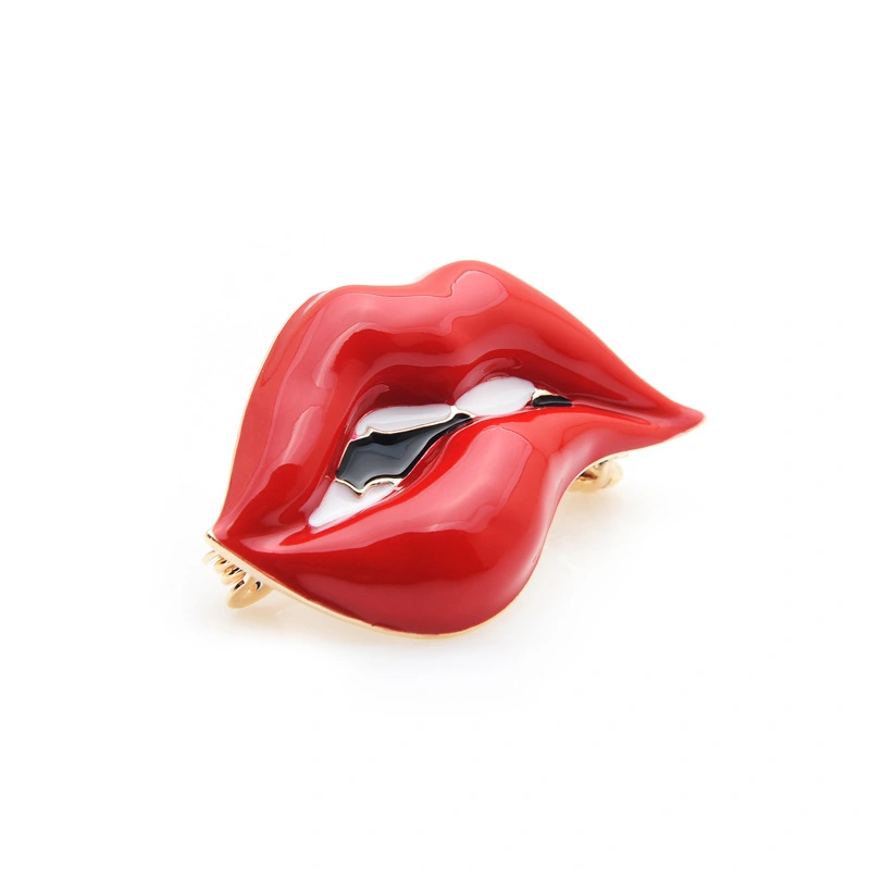 Red lip oil drop brooch personality all-match enamel pin