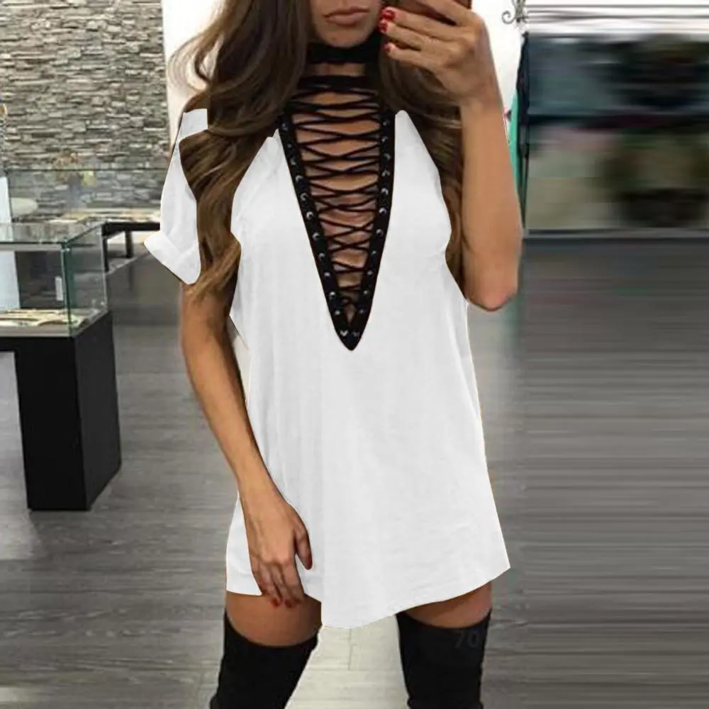 Corns deep V-neck short sleeve dress