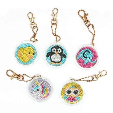 Set Of 5 Mini Pets Key Chains  Diamond Painting DIY