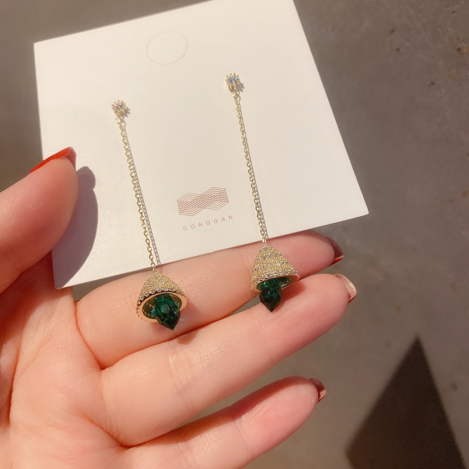 Crystal micro-studded long exquisite stud earrings