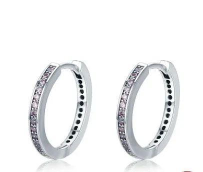 Simple single-circle S925 Sterling Silver Stud Earrings Inlaid Circle Sterling Silver Earrings