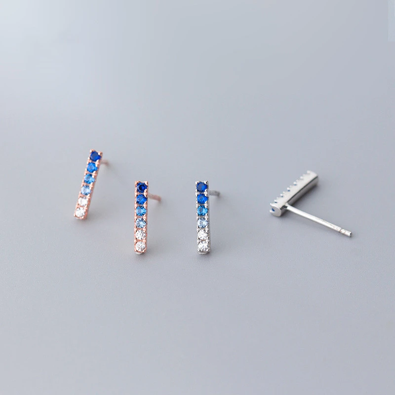 Stud earrings gradient blue diamond earrings