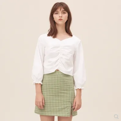 White two shirt shirt shirt long sleeve square collar women's autumn coat