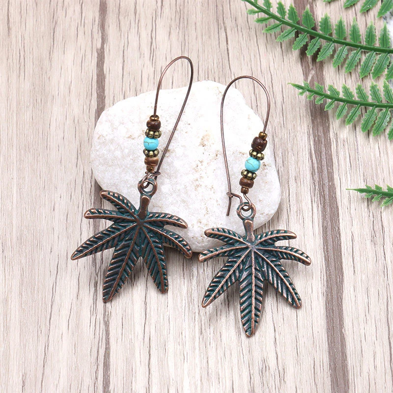 Bohemian wild personality creative green leaf earrings