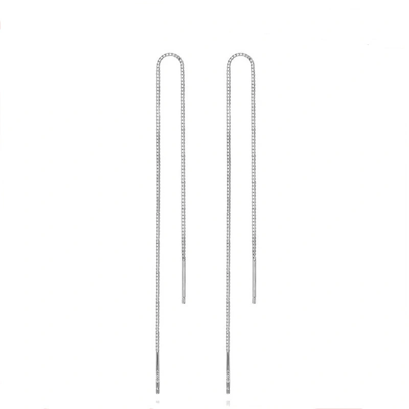 Long simple tassel silver earrings