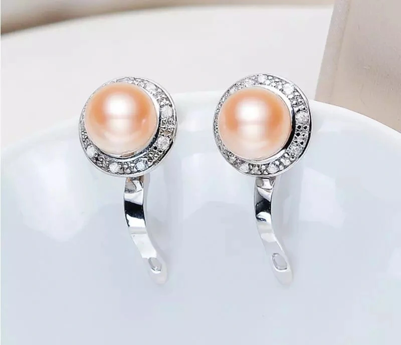 Women's Round Zircon Pearl Stud Earrings