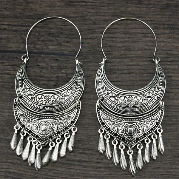 Tribal Antique StyleBohemian Vintage Moon Long Tassel Earrings