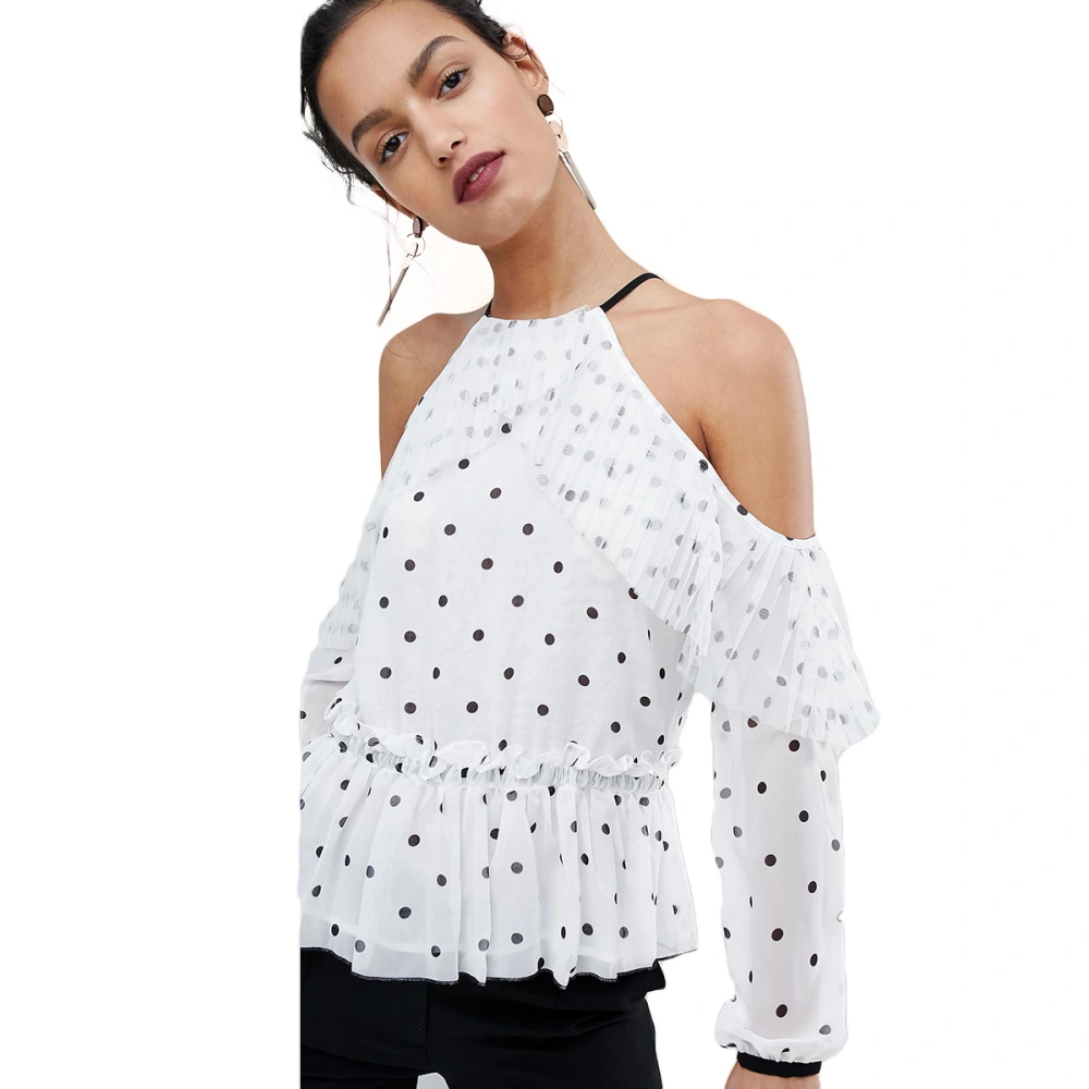 Polka dot off-shoulder shirt