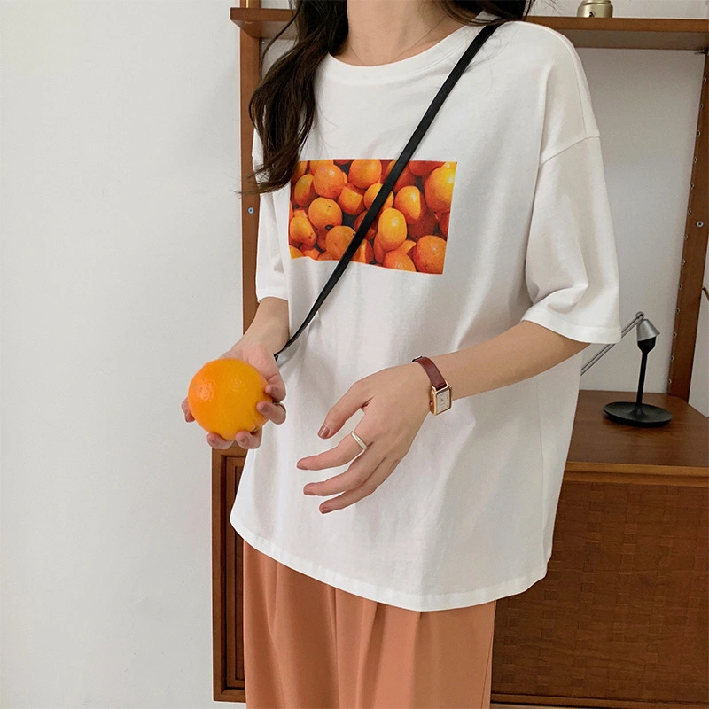 Korean version of loose casual fruit pattern printing round neck pullover short-sleeved T-shirt female